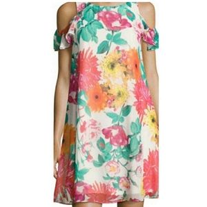 Eliza J women's cold shoulder flora chiffon shift dress